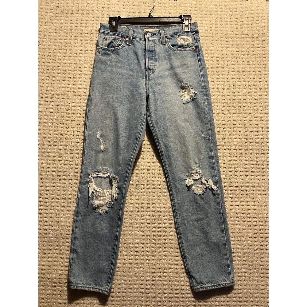 Levi's Premium Denim Wedgie Button Fly Jeans 26 Shredded Grunge Stone Wash BIG E